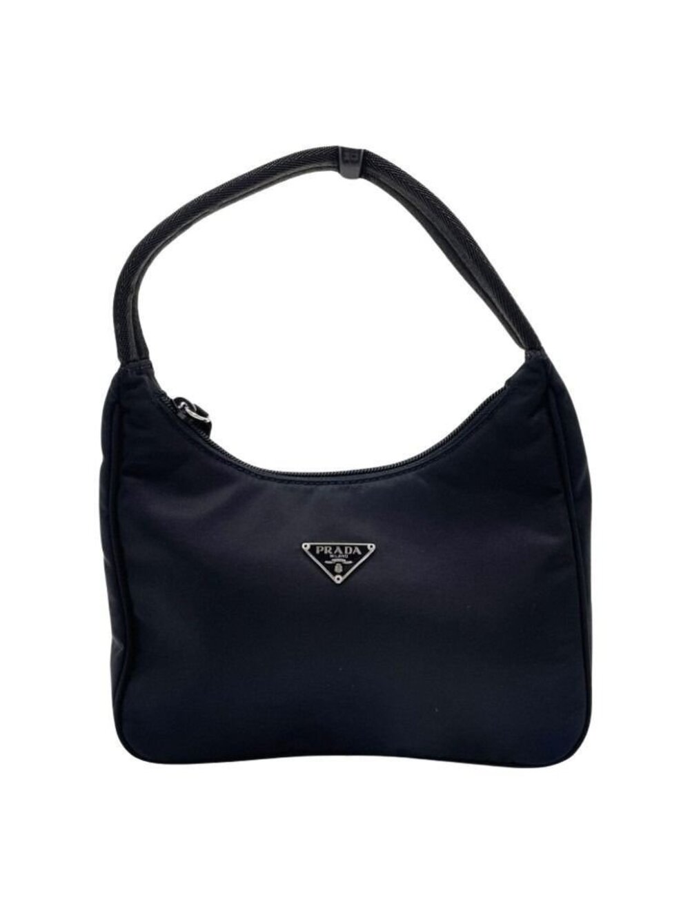 Prada Handbag Triangle Logo Black Nylon White Tag Silver